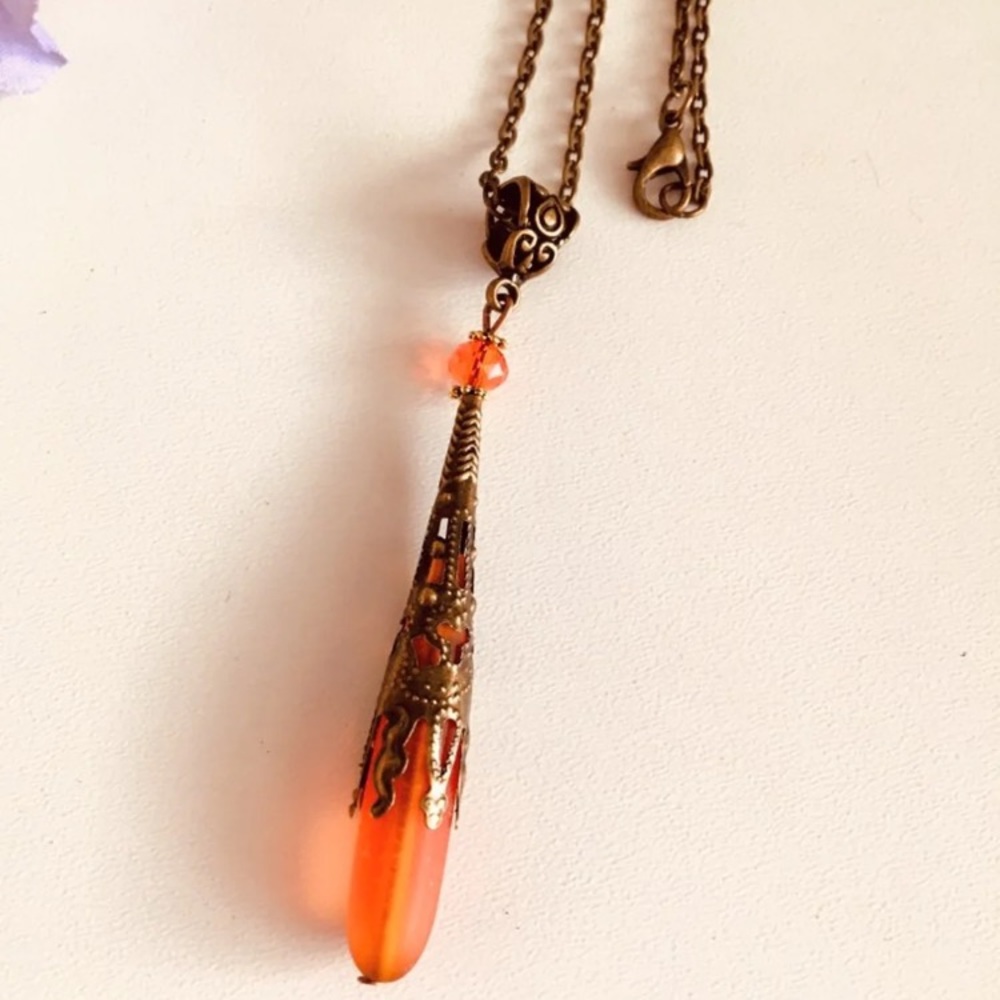 Red Sea glass long Victorian style earrings